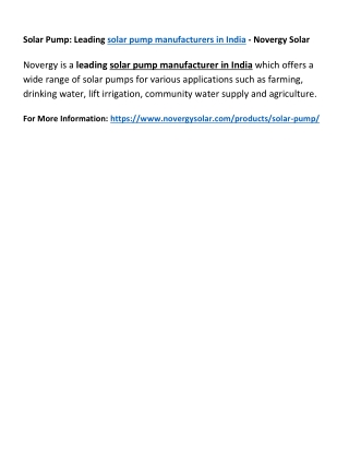 Solar Pump: Leading solar pump manufacturers in India