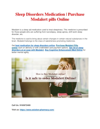 Best Sleep Disorder Medication | Buy Modalert Tablets Online