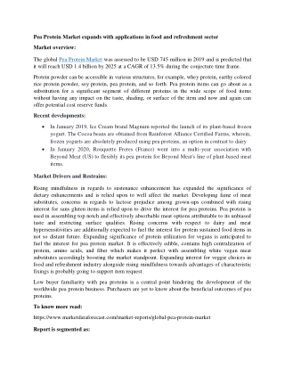 Global Pea Protein Market foreseen to develop with a CAGR above 13%