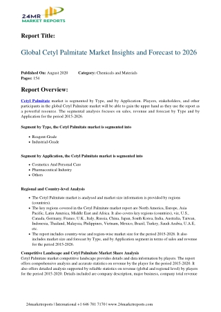 Cetyl Palmitate Market Insights and Forecast to 2026