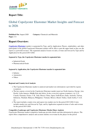 Copolyester Elastomer Market Insights and Forecast to 2026