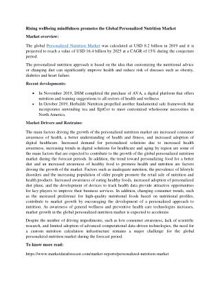 North America to continue its rule in the Global Personalized Nutrition Market