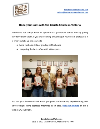 Hone your skills with the Barista Course in Victoria