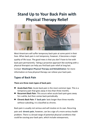 Stand Up to Your Back Pain with Physical Therapy Relief