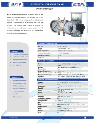 MP10 Differential Pressure Gauge - Double Diaphragm | MIEPL