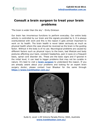 Consult a brain specialist to treat your brain problems