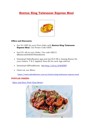 Benton King Taiwanese Express Meal Kingsford, NSW - 5% Off