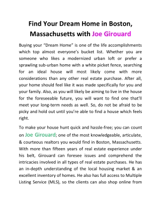 Find Your Dream Home in Boston, Massachusetts with Joe Girouard