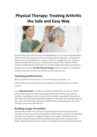 Physical Therapy: Treating Arthritis the Safe and Easy Way