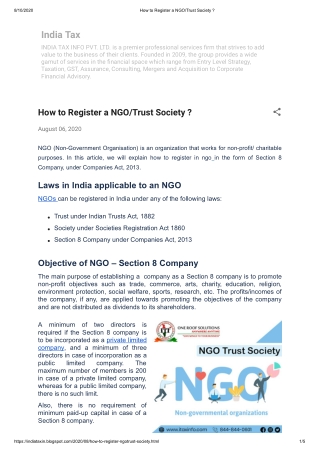 How to Register a NGO/TRUST Company?