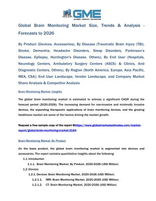 Global Brain Monitoring Market Size, Trends & Analysis - Forecasts to 2026
