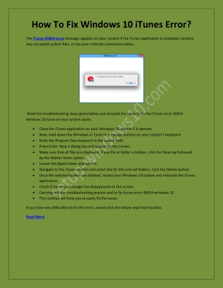 How To Fix iTunes Error 45054 In Windows 10?