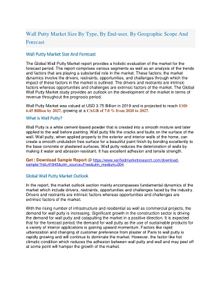 Wall Putty Market Size By Type, By End-user, By Geographic Scope And Forecast