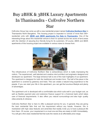 Buy 2BHK & 3BHK Luxury Apartments In Thanisandra - CoEvolve Northern Star