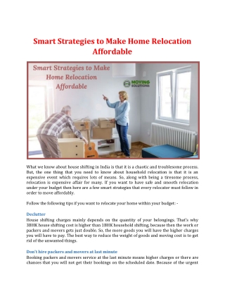 Smart Strategies to Make Home Relocation Affordable
