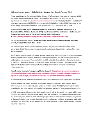 Maleic Anhydride Market - Global Industry Analysis, Size, Share & Forecast 2018