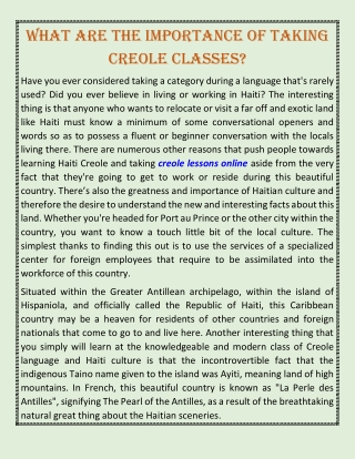 What Are The Importance Of Taking Creole Classes?