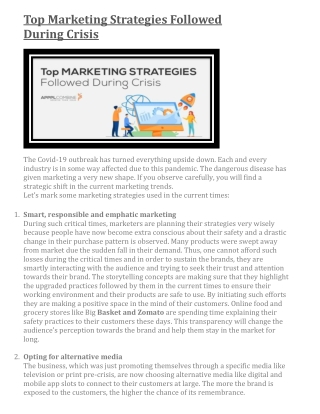 Top Marketing Strategies Followed During Crisis