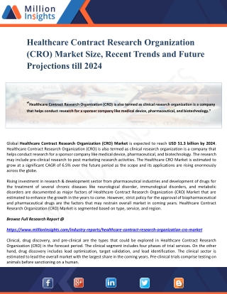 Healthcare Contract Research Organization (CRO) Market Size, Recent Trends and Future Projections till 2024