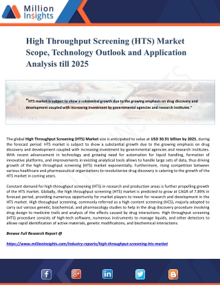 High Throughput Screening (HTS) Market Scope, Technology Outlook and Application Analysis till 2025