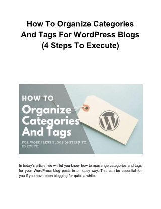 How To Organize Categories And Tags For WordPress Blogs (4 Steps To Execute)