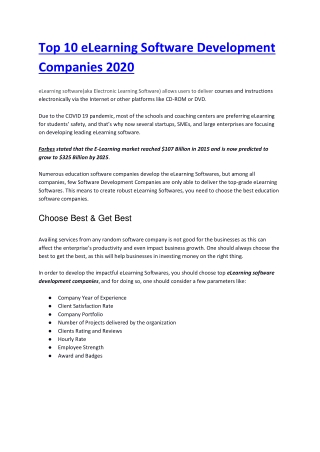 Top 10 e learning software development companies 2020