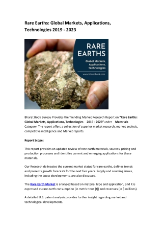 Rare Earths: Global Markets, Applications, Technologies  2019 - 2023