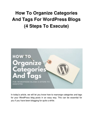 How To Organize Categories And Tags For WordPress Blogs (4 Steps To Execute)