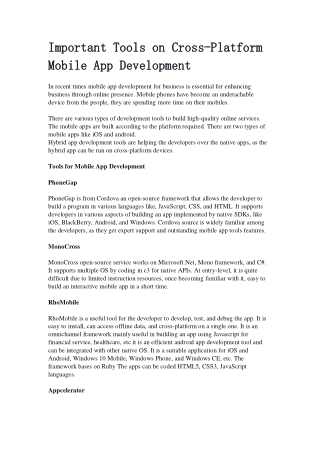 Tools that support cross-Platform Mobile App Development process
