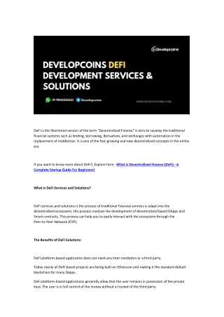 Developcoins - Defi Services and solutions