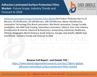 Adhesion Laminated Surface Protection Films Market– Future Scope, Industry Trends and Forecast to 2026