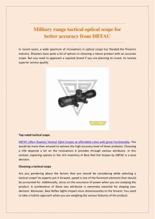 Military range tactical optical scope for better accuracy from DBTAC