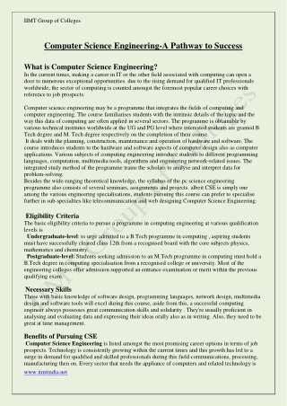 Computer Science Engineering-A Pathway to Success