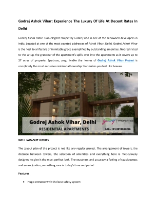 Godrej Ashok Vihar Project In Delhi