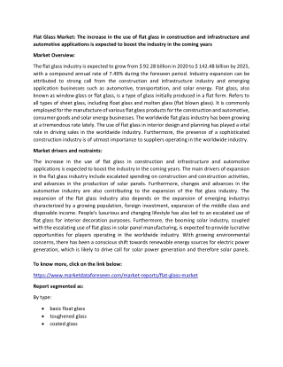 Flat Glass Market Analysis Report until 2025
