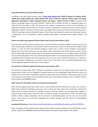 Power Bank Market by Capacity, Units of USB Port, Indicator, Battery Type, Price Range, Application  | COVID-19 Impact A