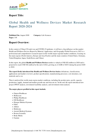 Health and Wellness Devices Market Research Report 2020-2024