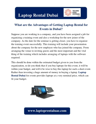 What are the Advantages of Getting Laptop Rental for Events in Dubai?