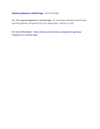 Payment gateway in android app - AIS Technolabs
