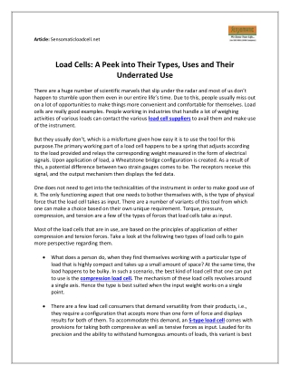 Load Cells: A Peek into Their Types, Uses and Their Underrated Use