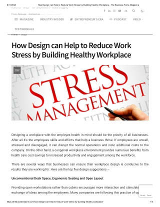 How Design can Help to Reduce Work Stress by Building Healthy Workplace