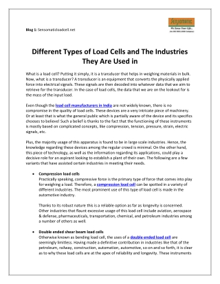 Different Types of Load Cells and The Industries They Are Used In