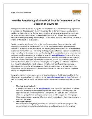 How the Functioning of a Load Cell Type Is Dependent on The Decision of Buying It?