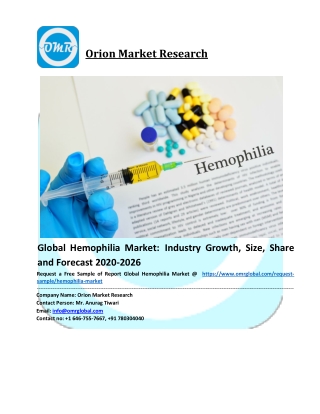 Hemophilia Market:Global Industry Analysis, Size, Share, Growth, Trends and Forecast to 2026