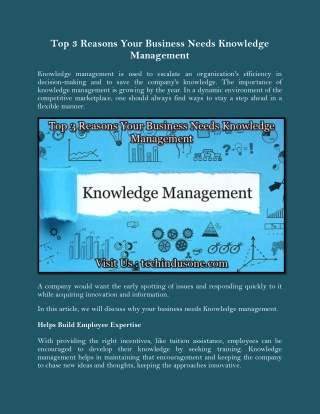 Top 3 Reasons Your Business Needs Knowledge Management