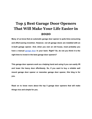 Top 5 Best Garage Door Openers That Will Make Your Life Easier in 2020
