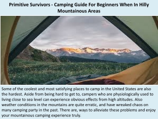 Primitive Survivors - Camping Guide For Beginners When In Hilly Mountainous Areas