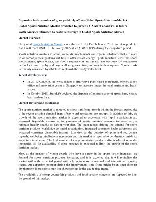 North America estimated to continue its reign in Global Sports Nutrition Market