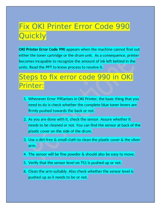 Call- 1-888-295-0245 How To Resolve OKI Printer Error Code 990