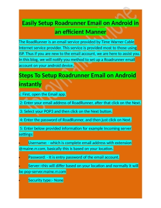 Call  1-800-316-3088 How To setup Roadrunner Email on Android instantly